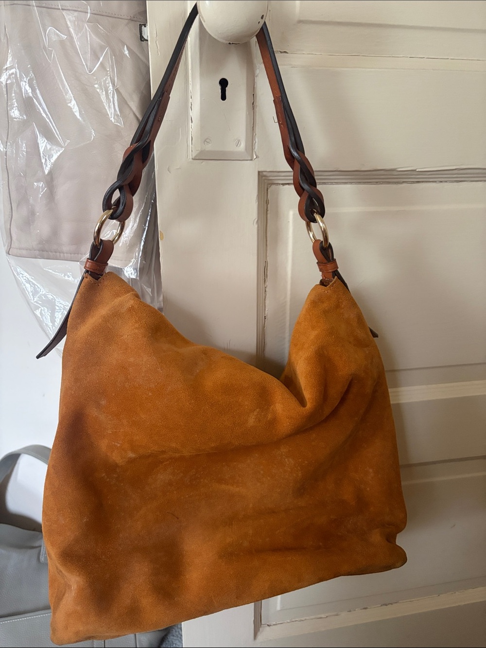 Dooney & Bourke Cognac Suede Shoulder Hobo with Braided Strap - Picture 2 of 3